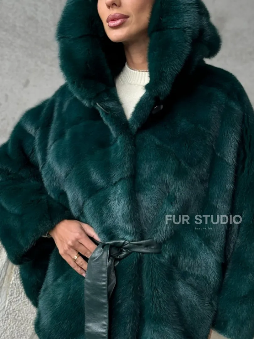 Норковый полушубок с капюшоном - фото 1