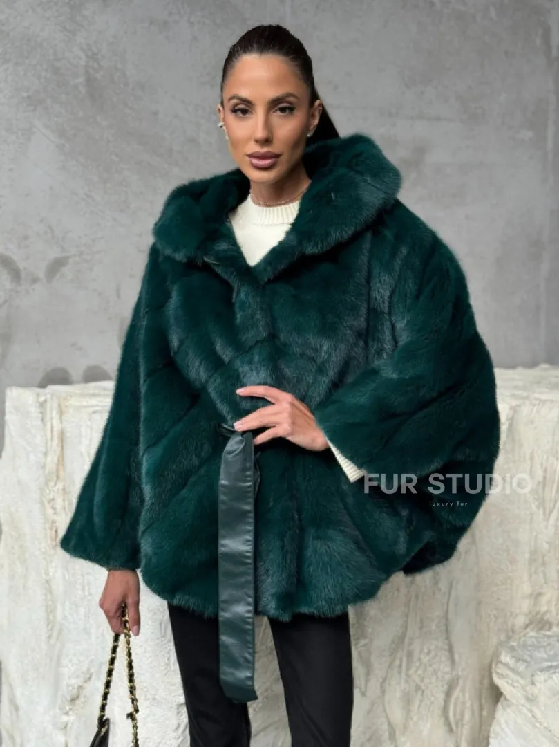 Норковый полушубок с капюшоном - фото 0