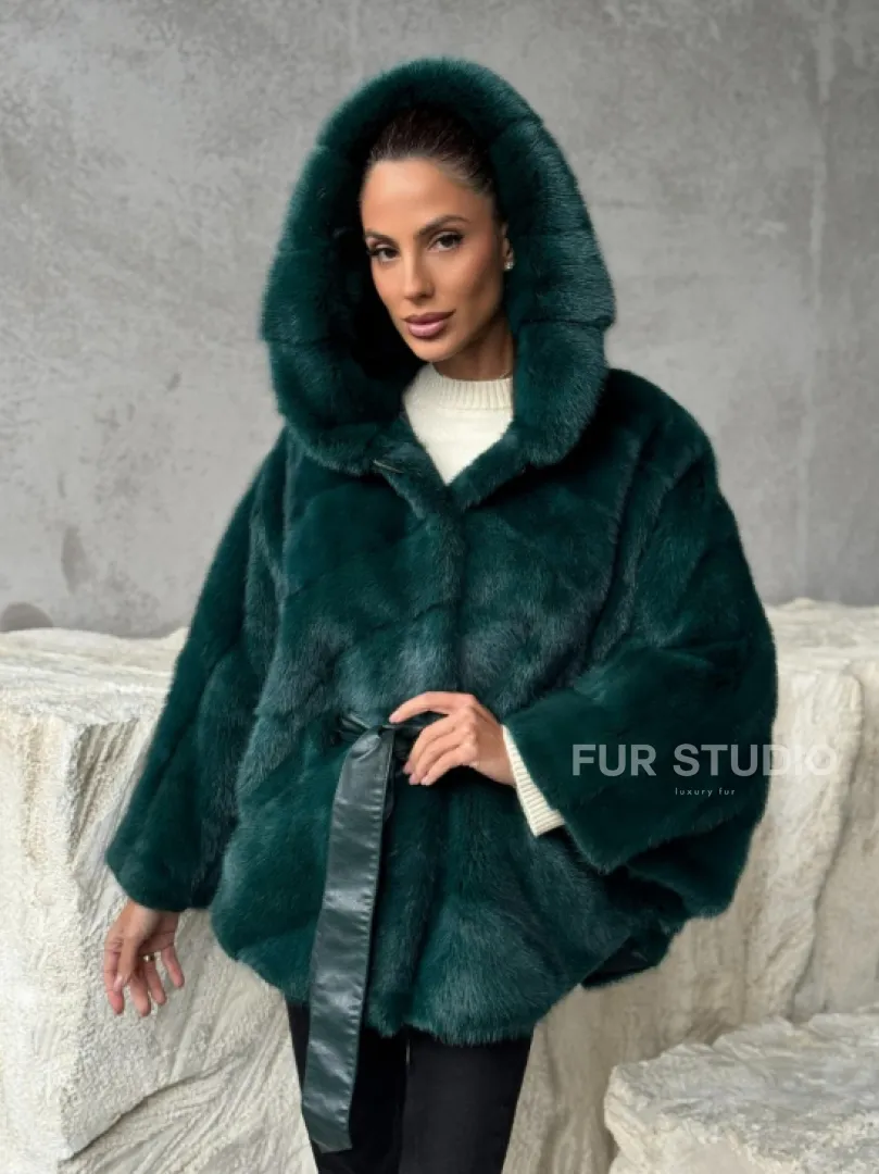 Норковый полушубок с капюшоном - фото 5