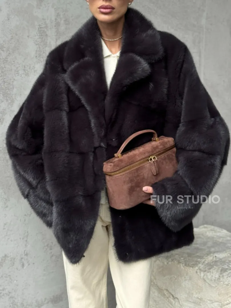 Меховой полушубок из норки  графит - фото 1