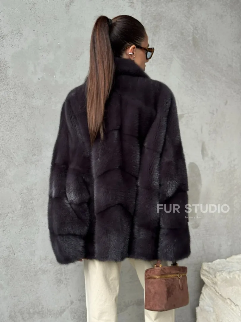 Меховой полушубок из норки  графит