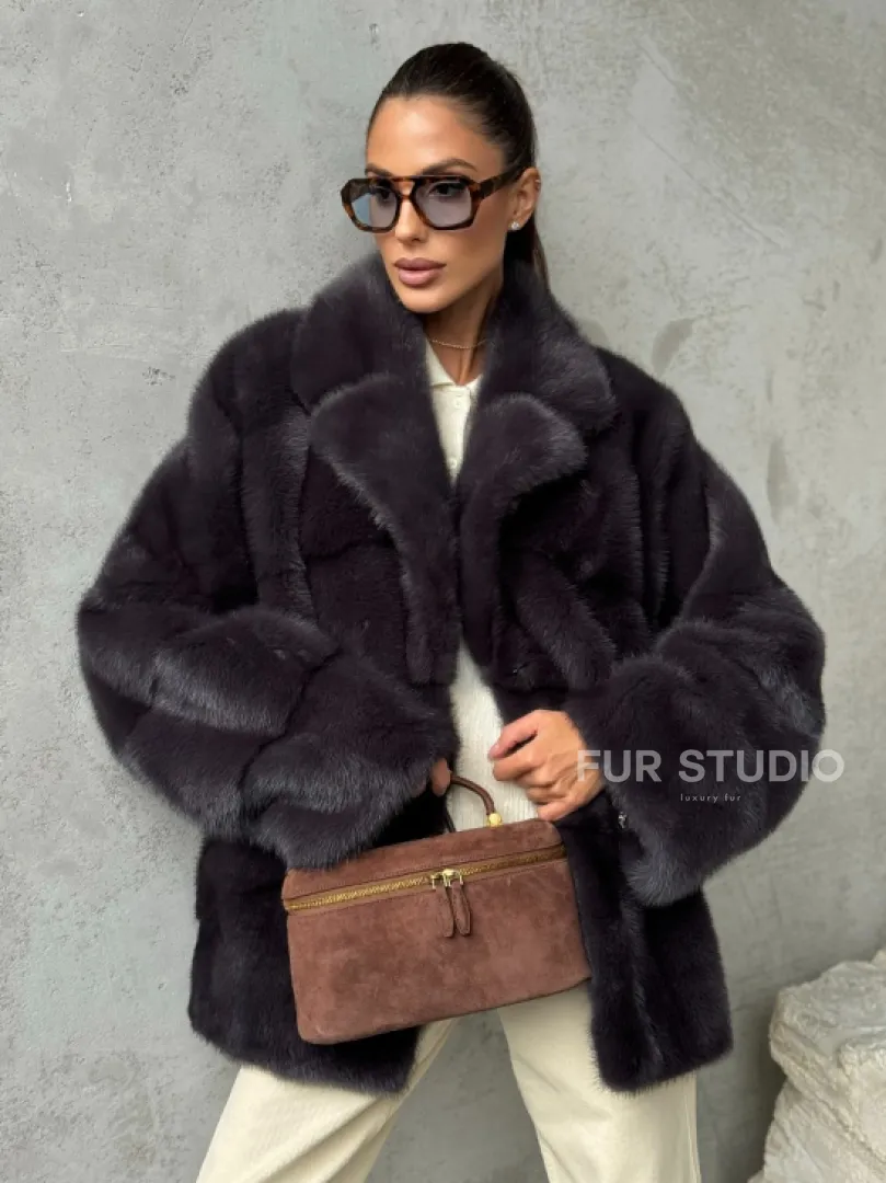 Меховой полушубок из норки  графит