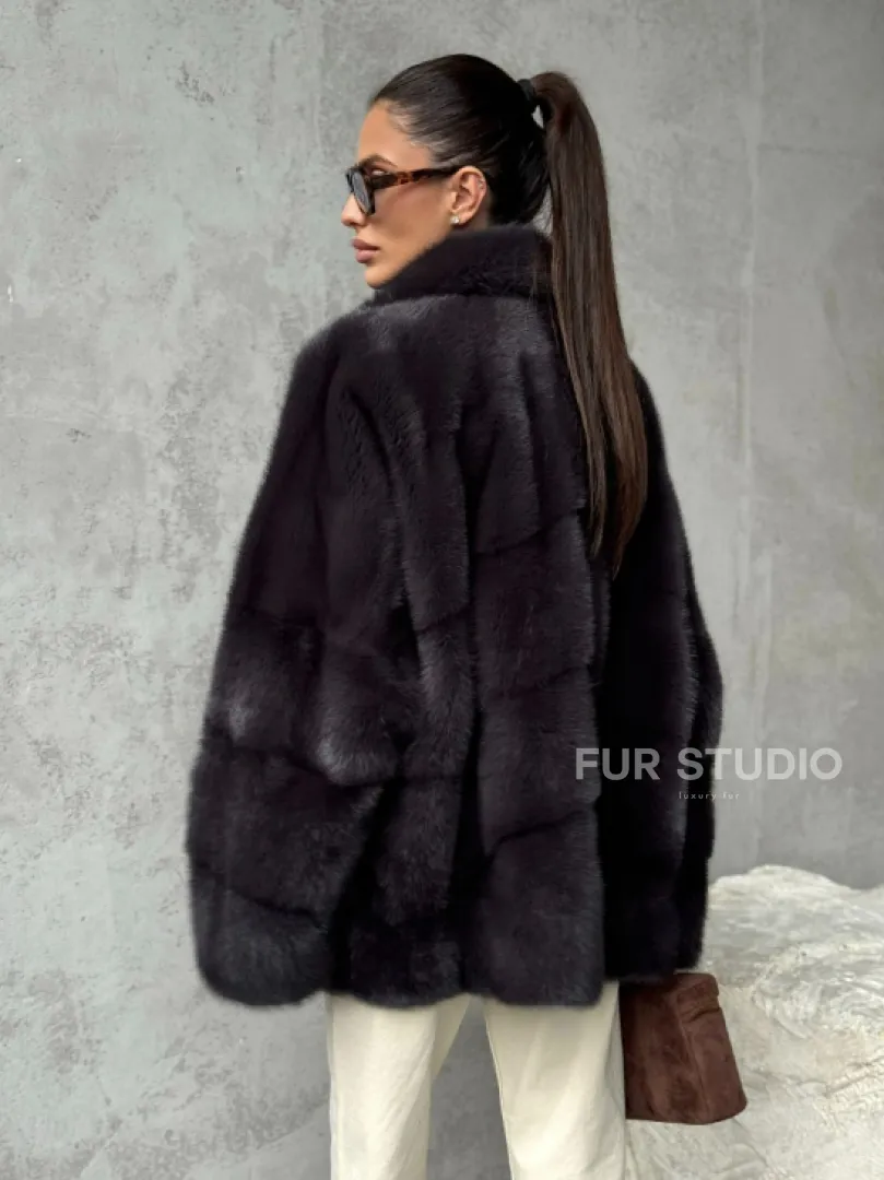 Меховой полушубок из норки  графит