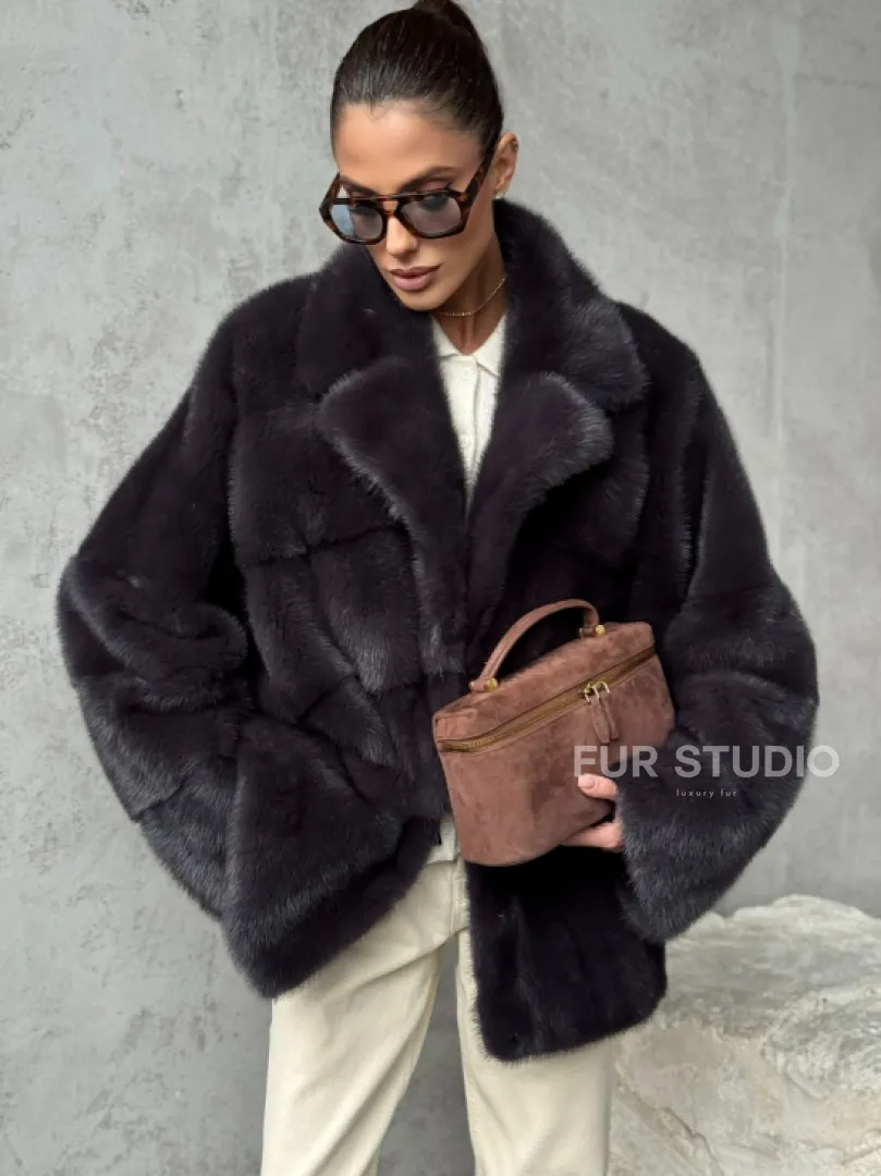 Меховой полушубок из норки  графит