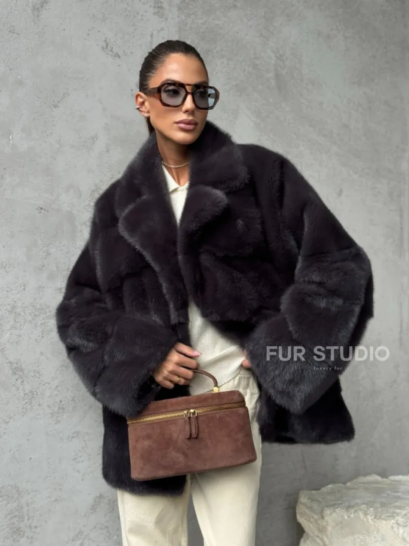 Меховой полушубок из норки  графит - фото 10