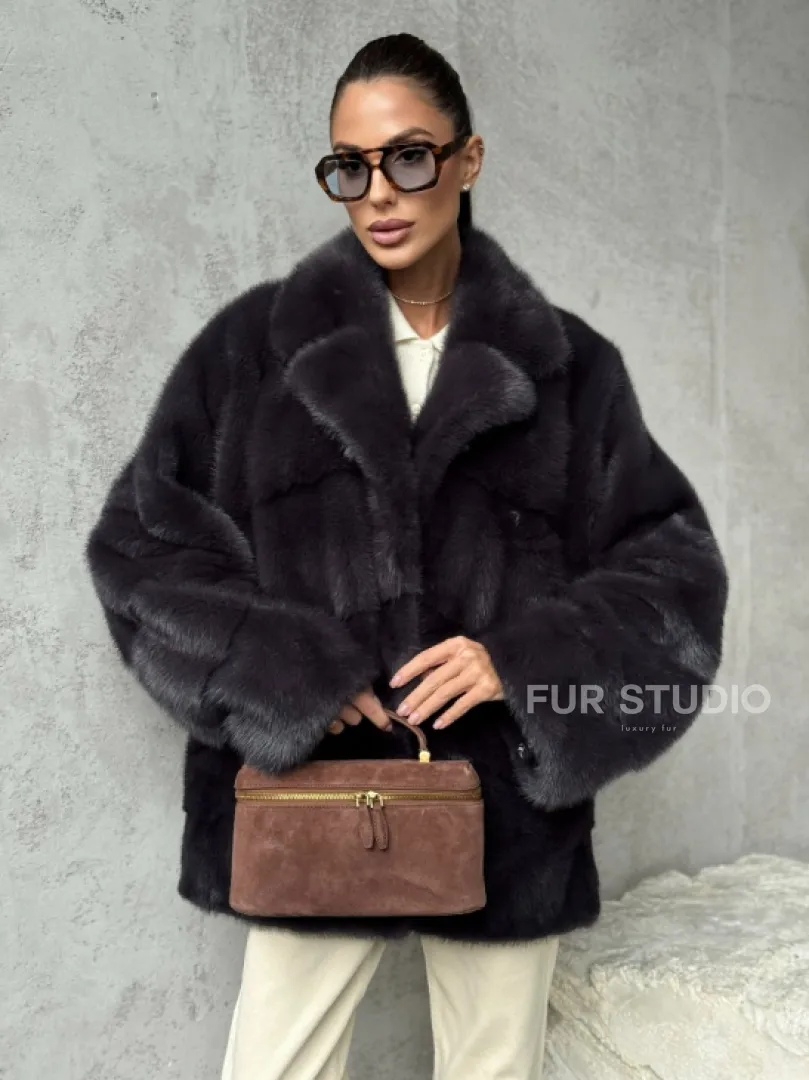 Меховой полушубок из норки  графит - фото 5