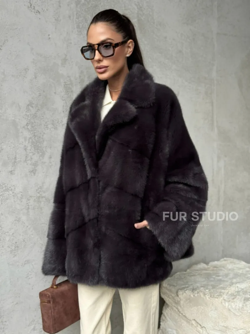 Меховой полушубок из норки  графит - фото 4