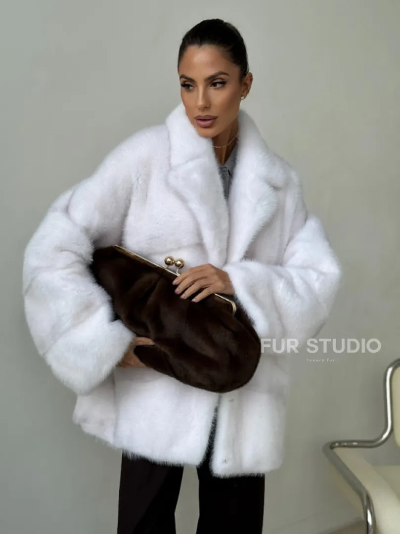 Белый норковый полушубок - фото 4