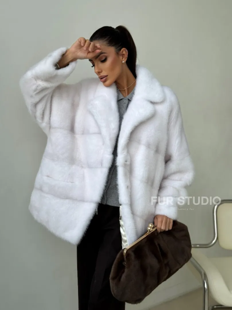 Белый норковый полушубок - фото 12