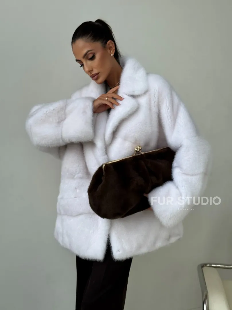 Белый норковый полушубок - фото 7