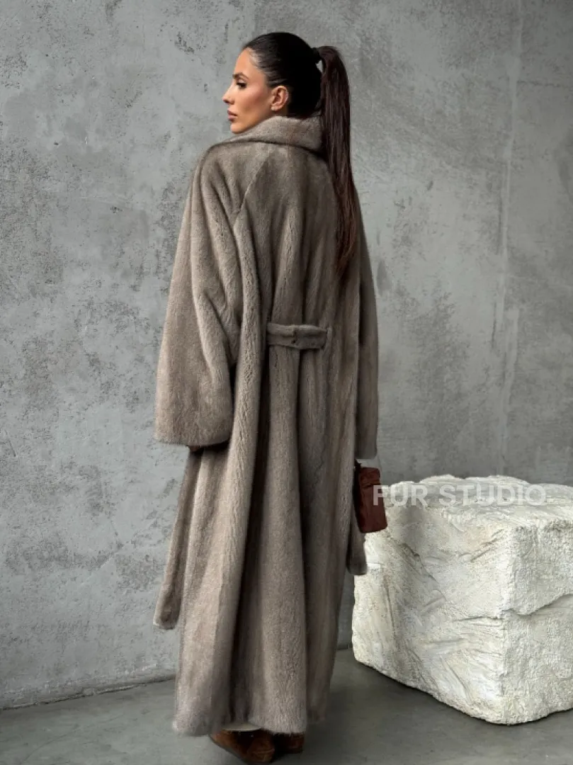 Длинная норковая шуба - цвет серый - фото 11