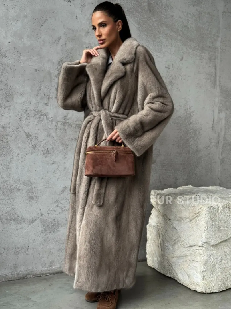 Длинная норковая шуба - цвет серый - фото 0