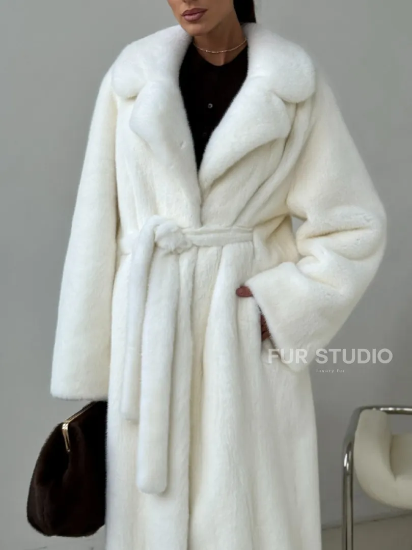 Белая длинная норковая шуба - фото 1