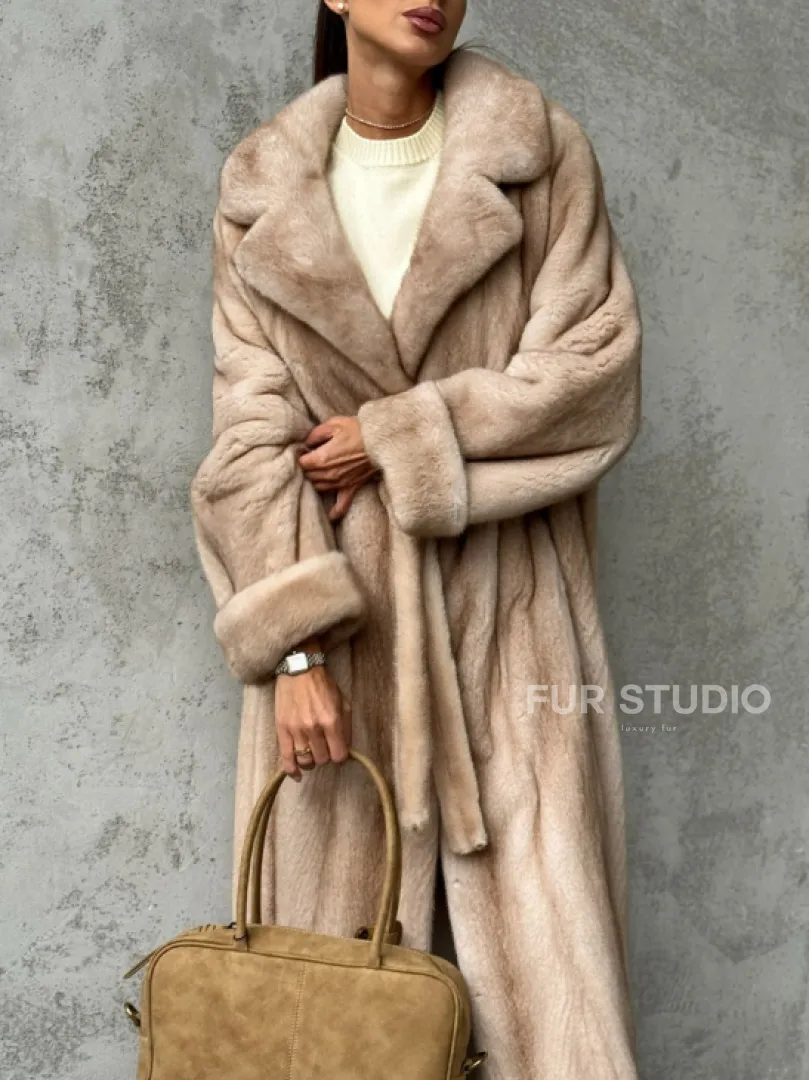 Длинная норковая шуба пастель - фото 4