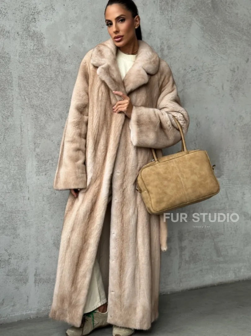 Длинная норковая шуба пастель - фото 7