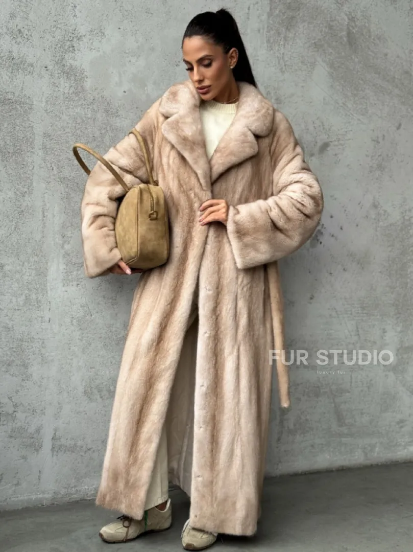 Длинная норковая шуба пастель - фото 8