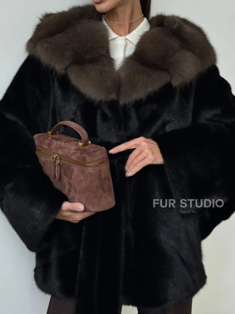 Норковый полушубок с капюшоном - летучая мышь - фото 2