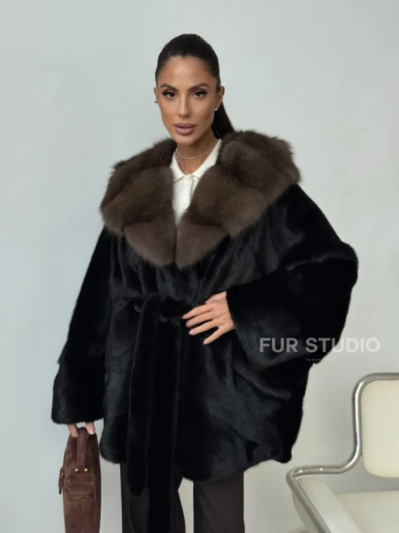 Норковый полушубок с капюшоном - летучая мышь - фото 11