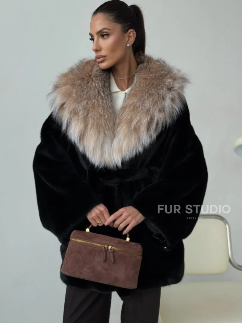 Норковый полушубок с капюшоном рысь - фото 4