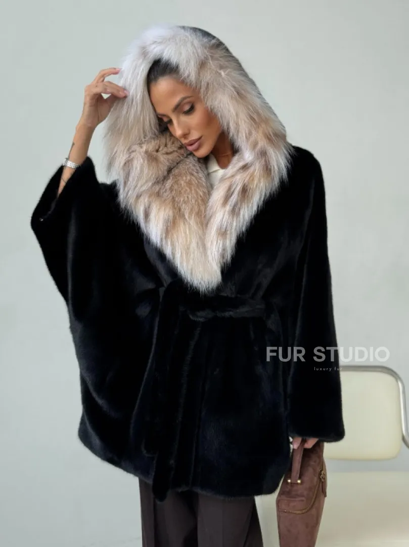 Норковый полушубок с капюшоном рысь - фото 8