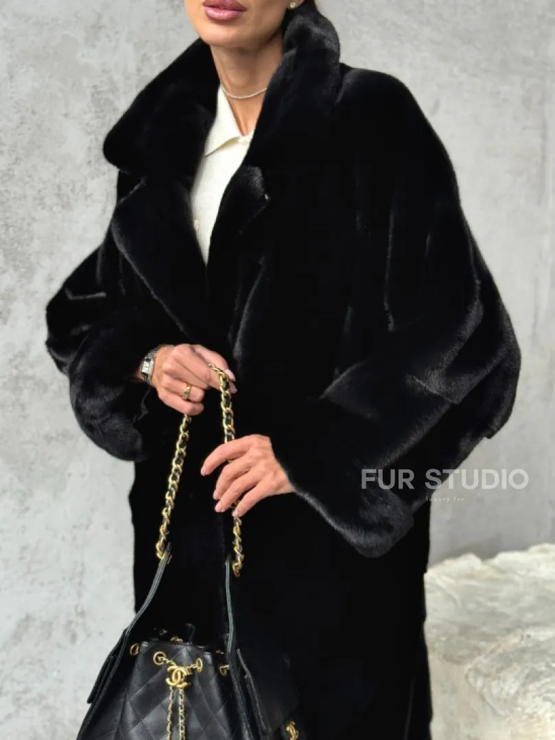 Черная шуба из меха норки SAGA FURS - фото 2