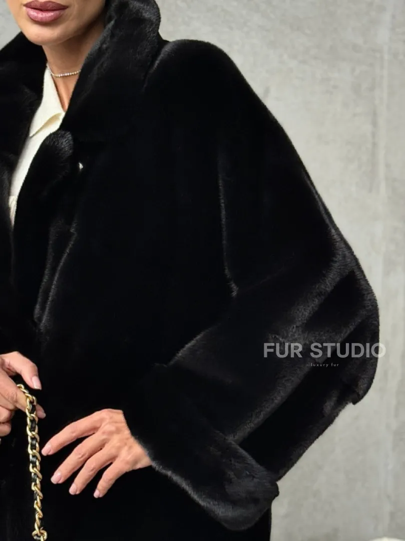 Черная шуба из меха норки SAGA FURS - фото 1