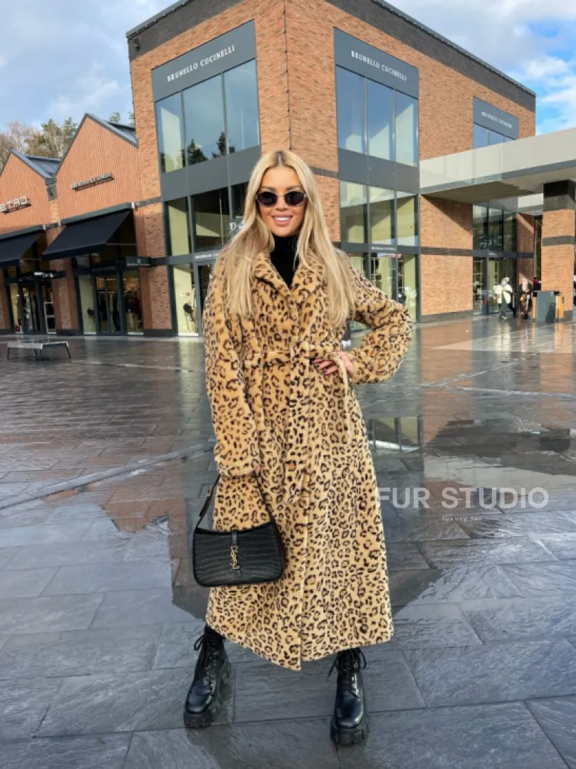 Пальто-шуба из натуральной шерсти под леопард - фото 2