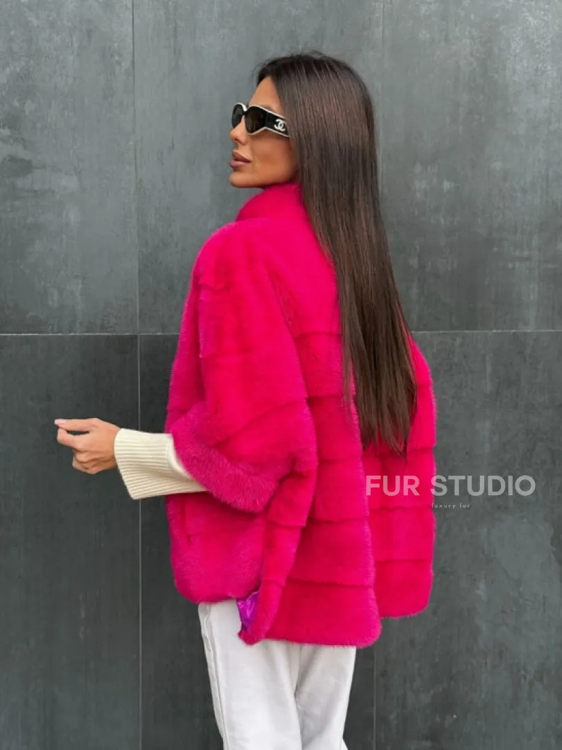 Норковая кофта на молнии - фуксия - фото 6