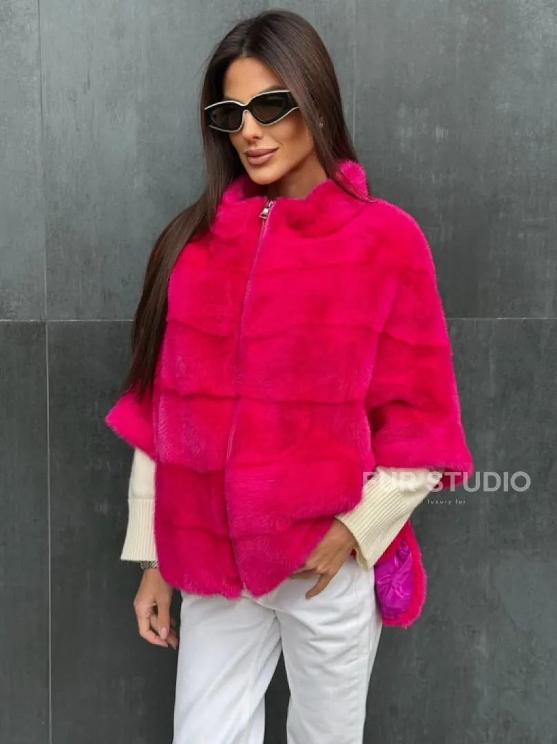 Норковая кофта на молнии - фуксия - фото 3