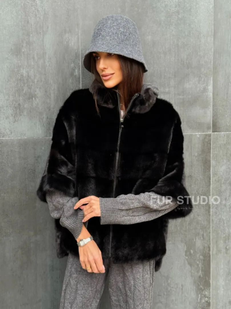 Черная норковая кофта