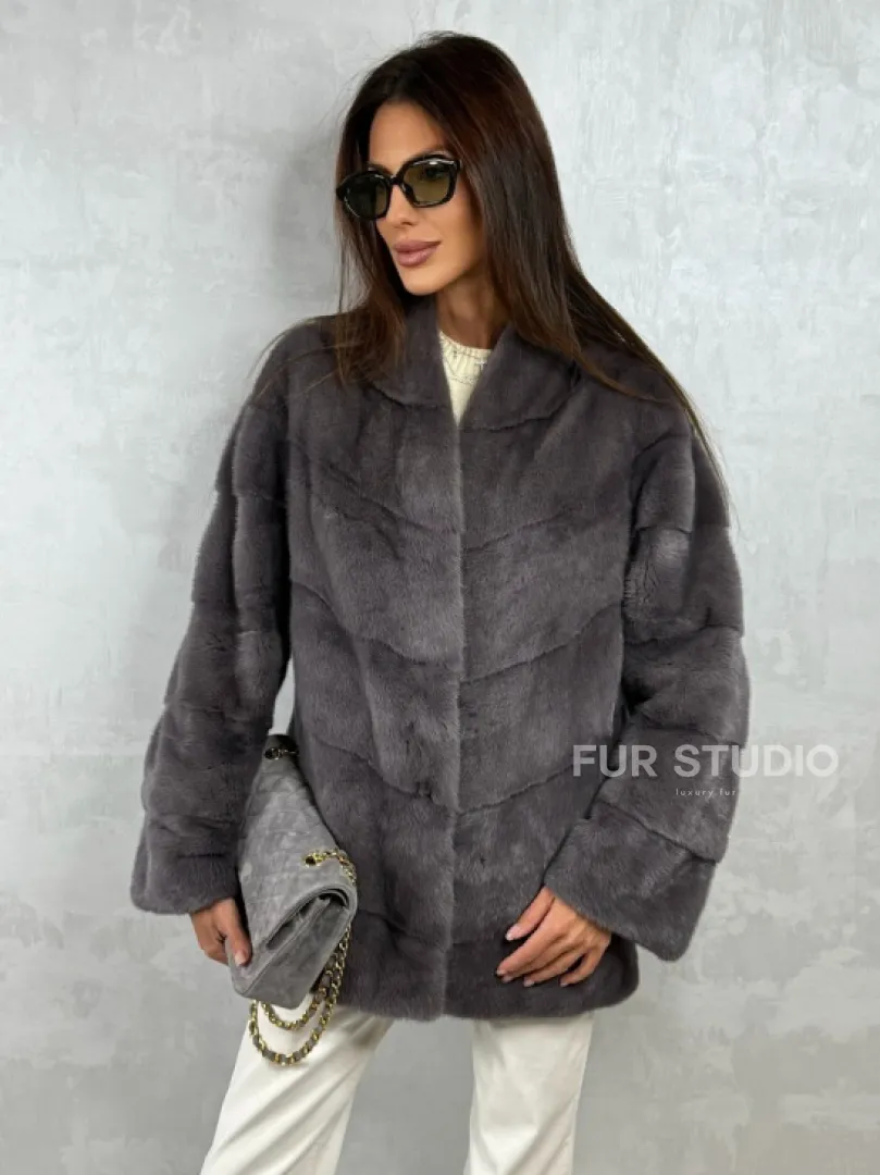 Норковый полушубок - графит - фото 7