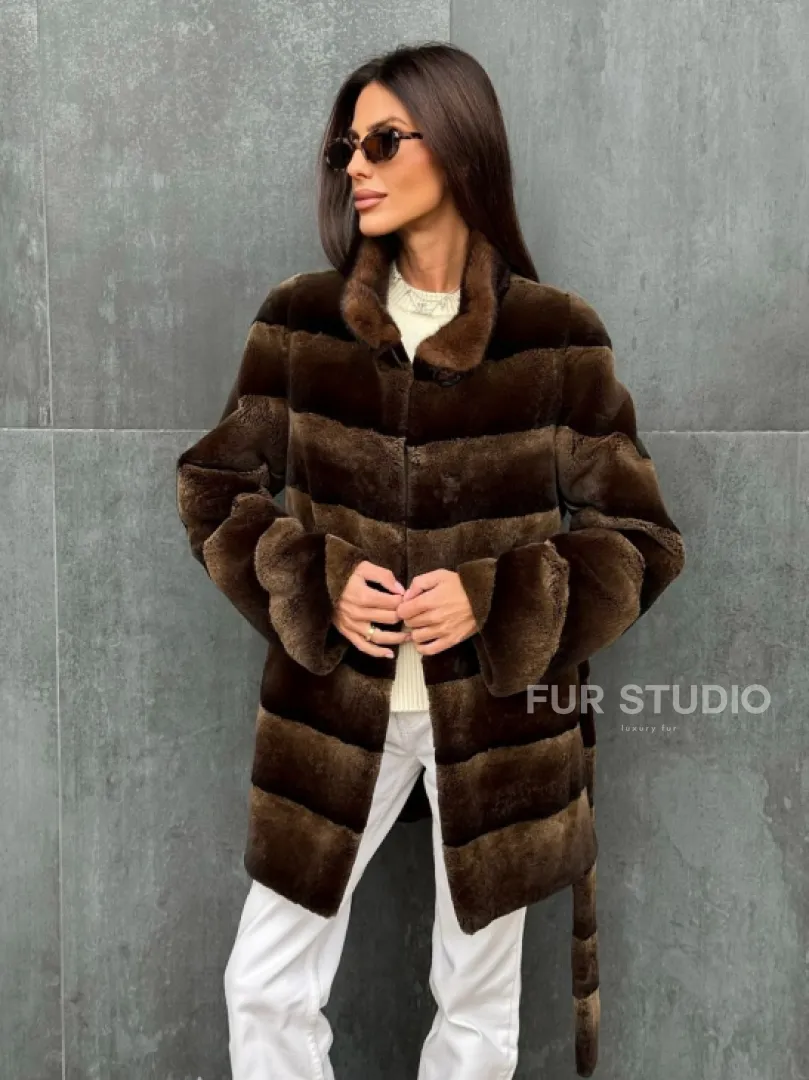 Шуба из кролика с норковым воротником - фото 3