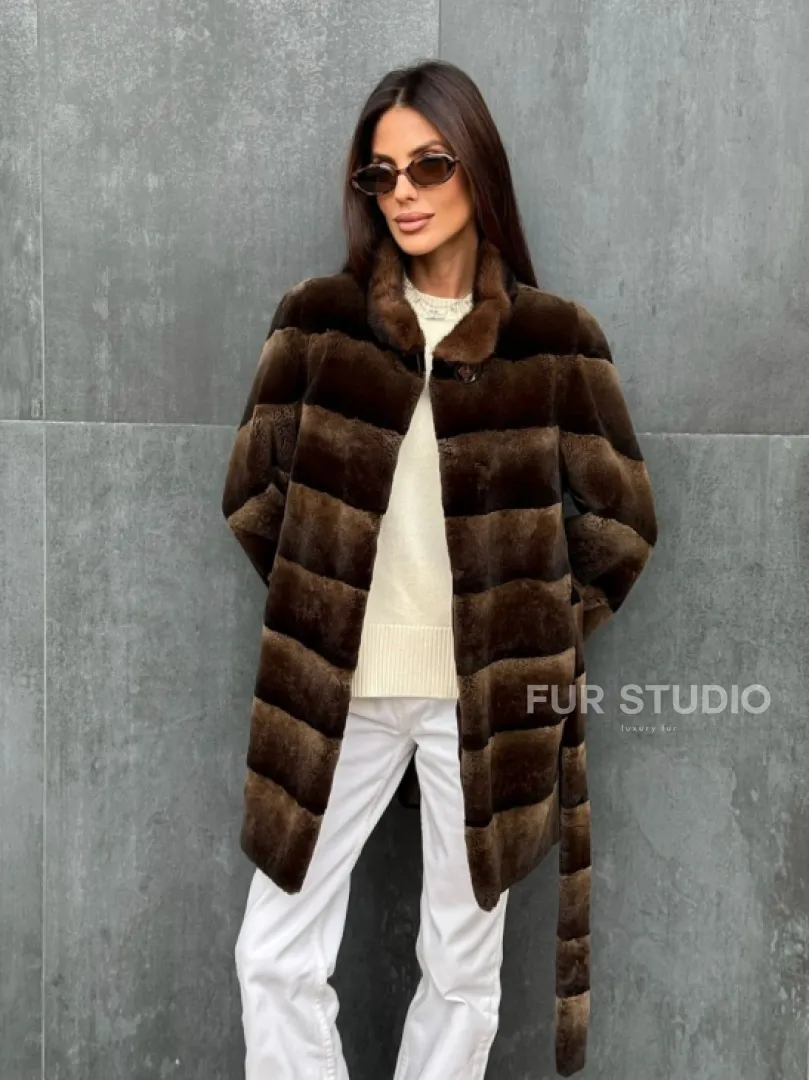 Шуба из кролика с норковым воротником
