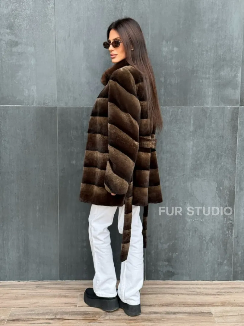 Шуба из кролика с норковым воротником