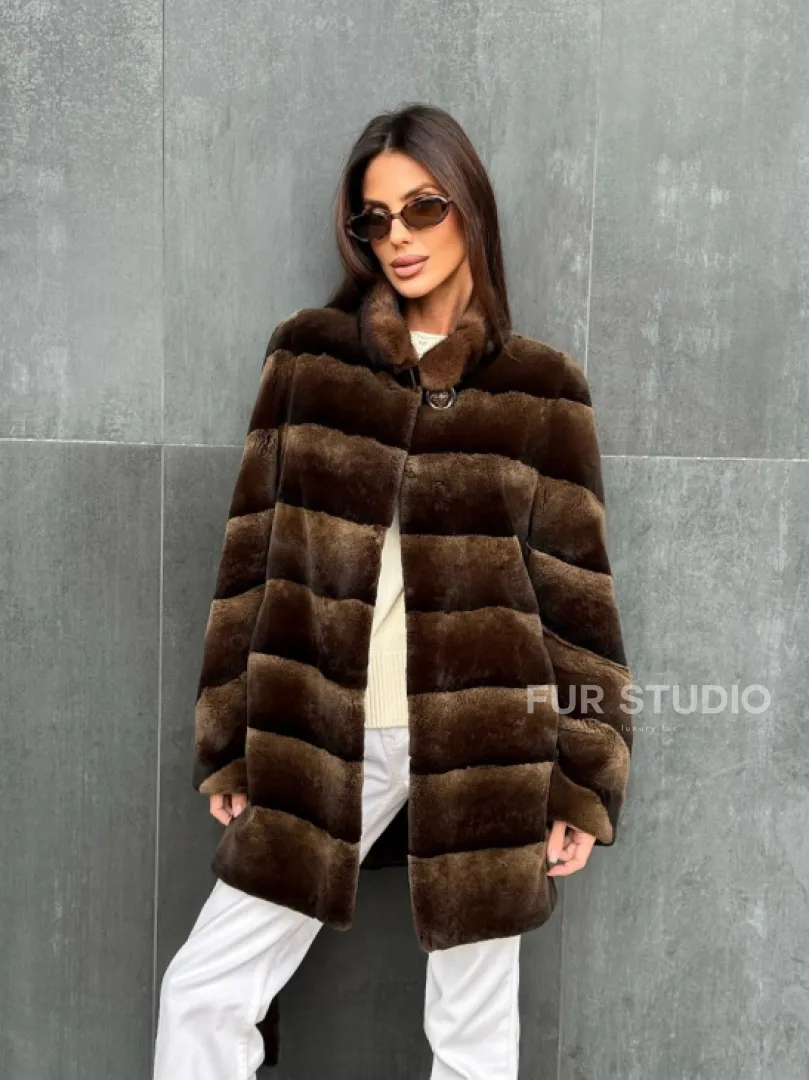 Шуба из кролика с норковым воротником