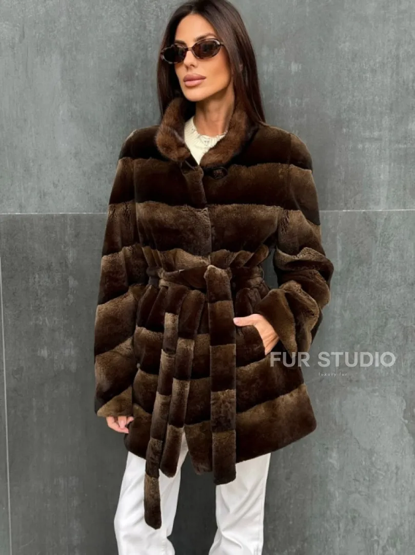 Шуба из кролика с норковым воротником - фото 0