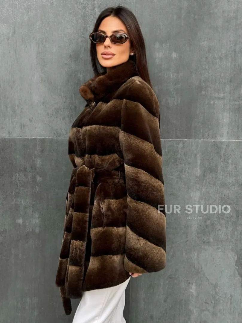 Шуба из кролика с норковым воротником