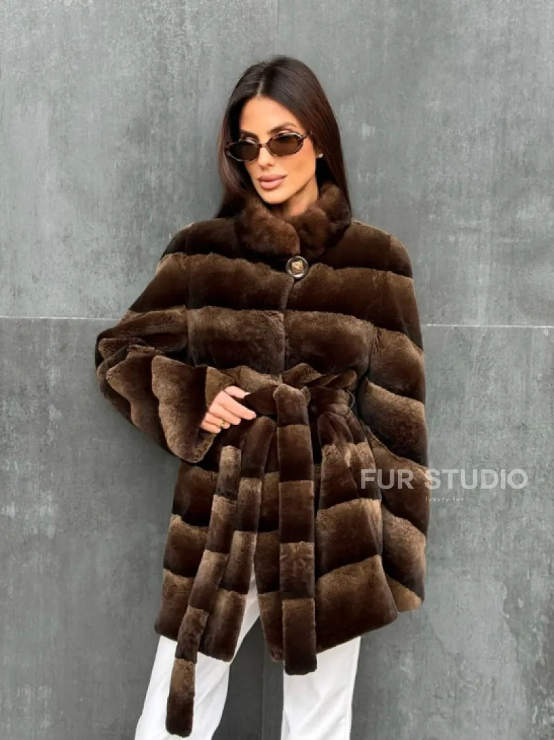 Шуба из кролика с норковым воротником - фото 6