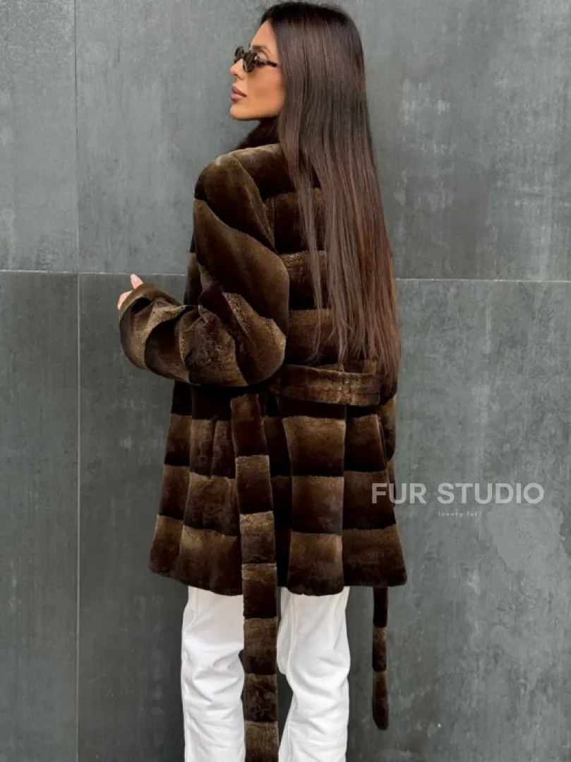 Шуба из кролика с норковым воротником - фото 1