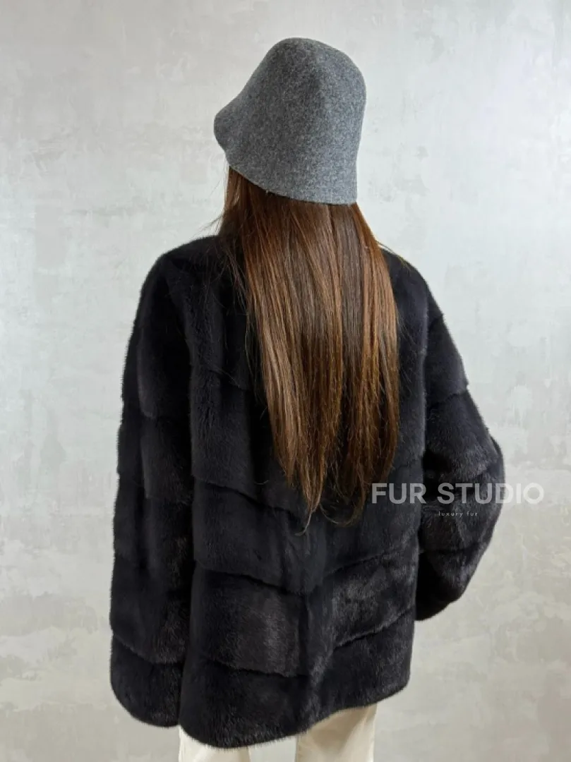 Полушубок норковый - темный графит - фото 5