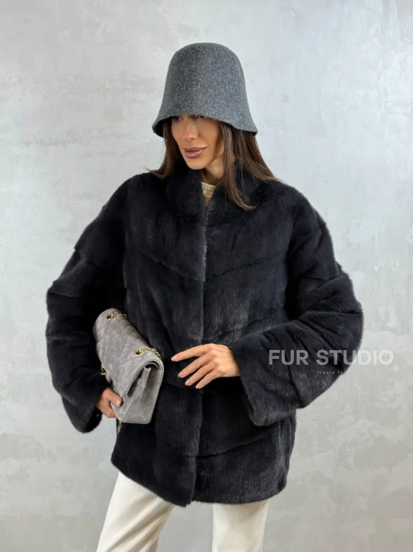 Полушубок норковый - темный графит - фото 8