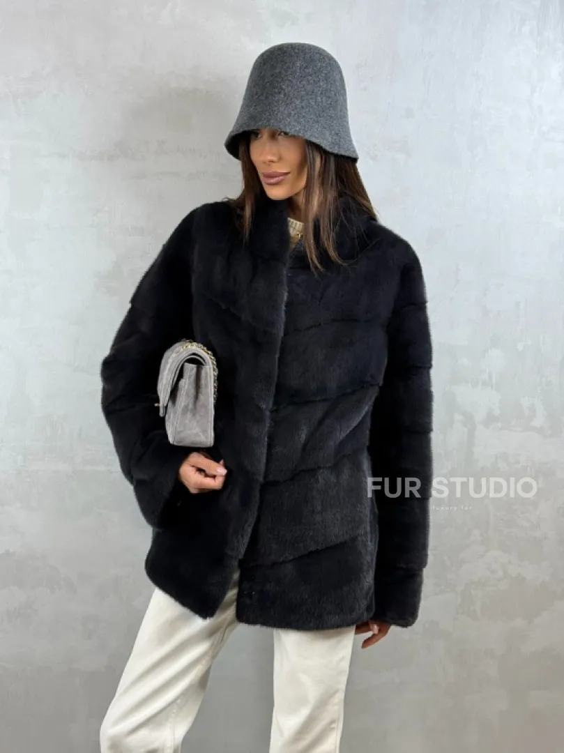 Полушубок норковый - темный графит