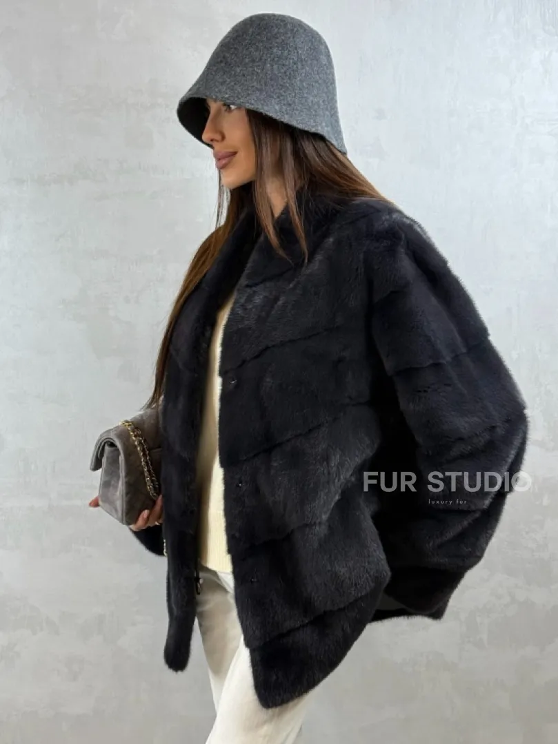 Полушубок норковый - темный графит - фото 3