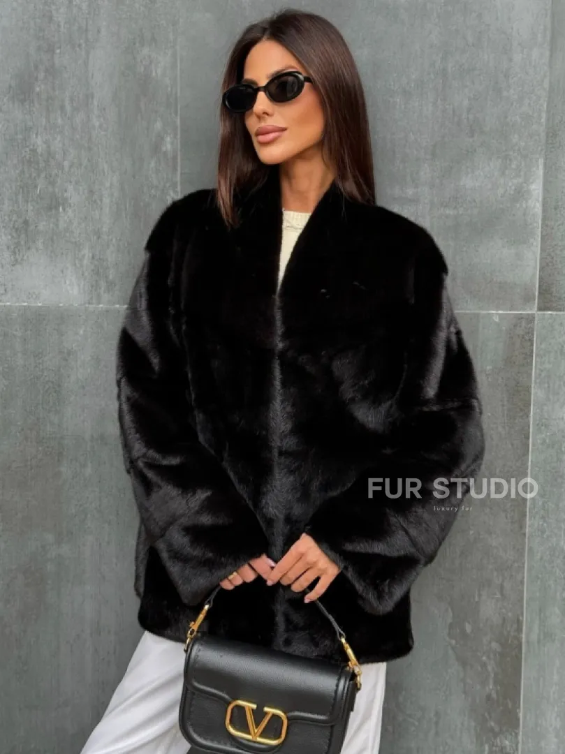 Черный норковый полушубок - фото 0