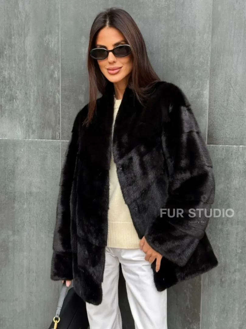 Черный норковый полушубок - фото 2