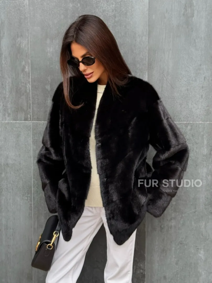 Черный норковый полушубок - фото 5