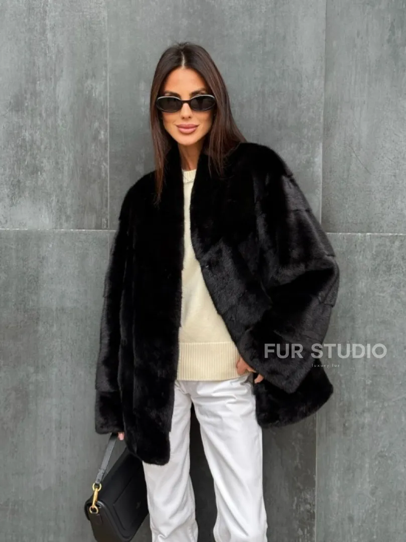 Черный норковый полушубок - фото 7