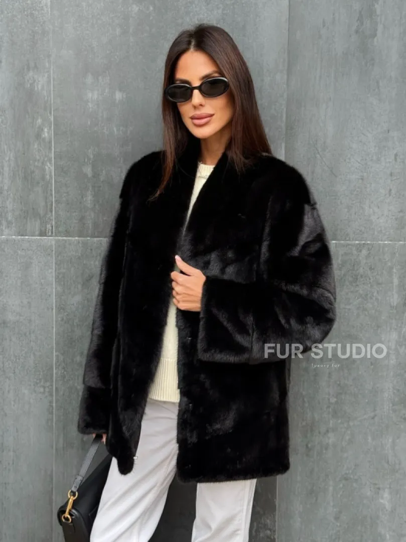 Черный норковый полушубок - фото 4