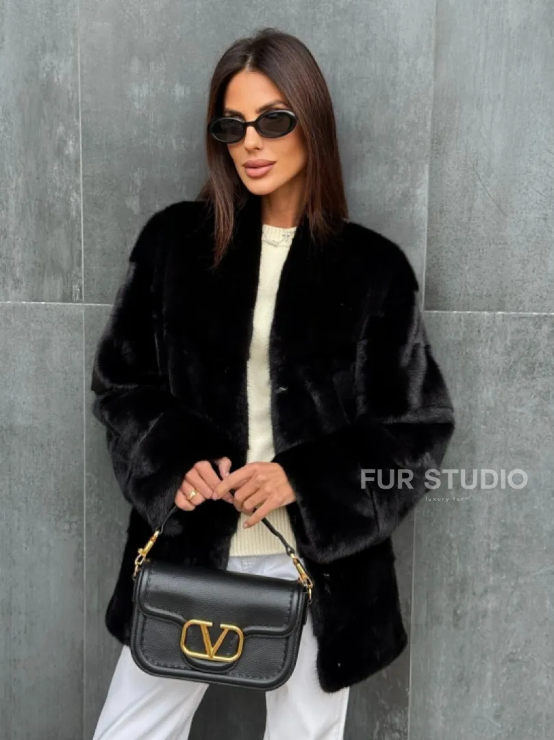 Черный норковый полушубок - фото 3