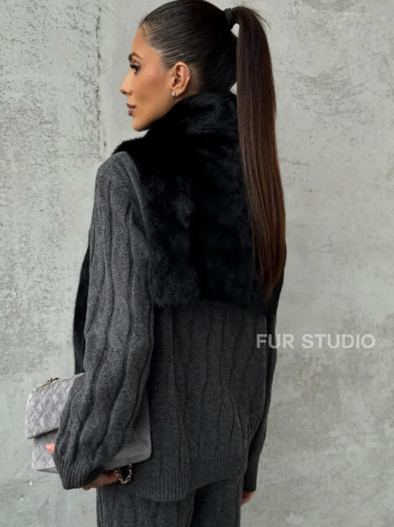 Черная манишка из меха норки - фото 3